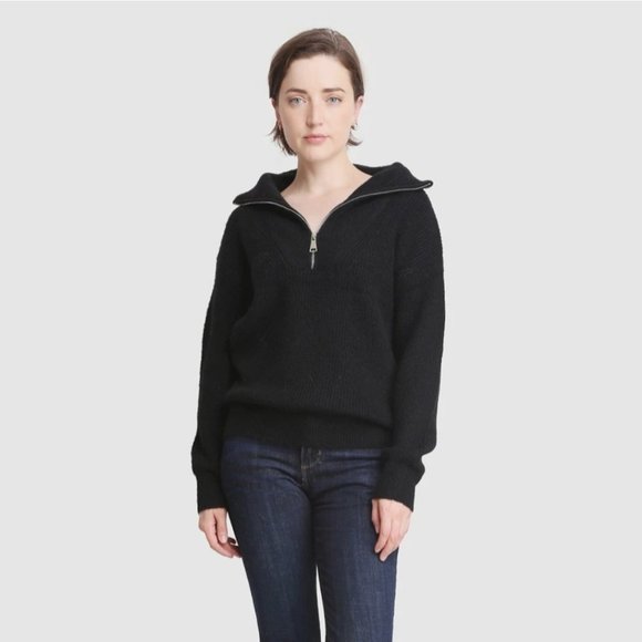 COMFY LUXE WOMEN'S SOLID BLACK MOCK TURTLENECK SWEATER W/ ZIPPER - OS - Picture 2 of 6